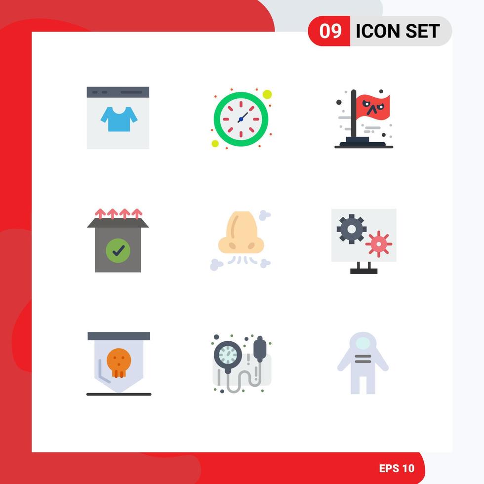 paquete de 9 signos y símbolos de colores planos modernos para medios de impresión web, como elementos de diseño de vectores editables de productos de configuración de banderas de aire de salud