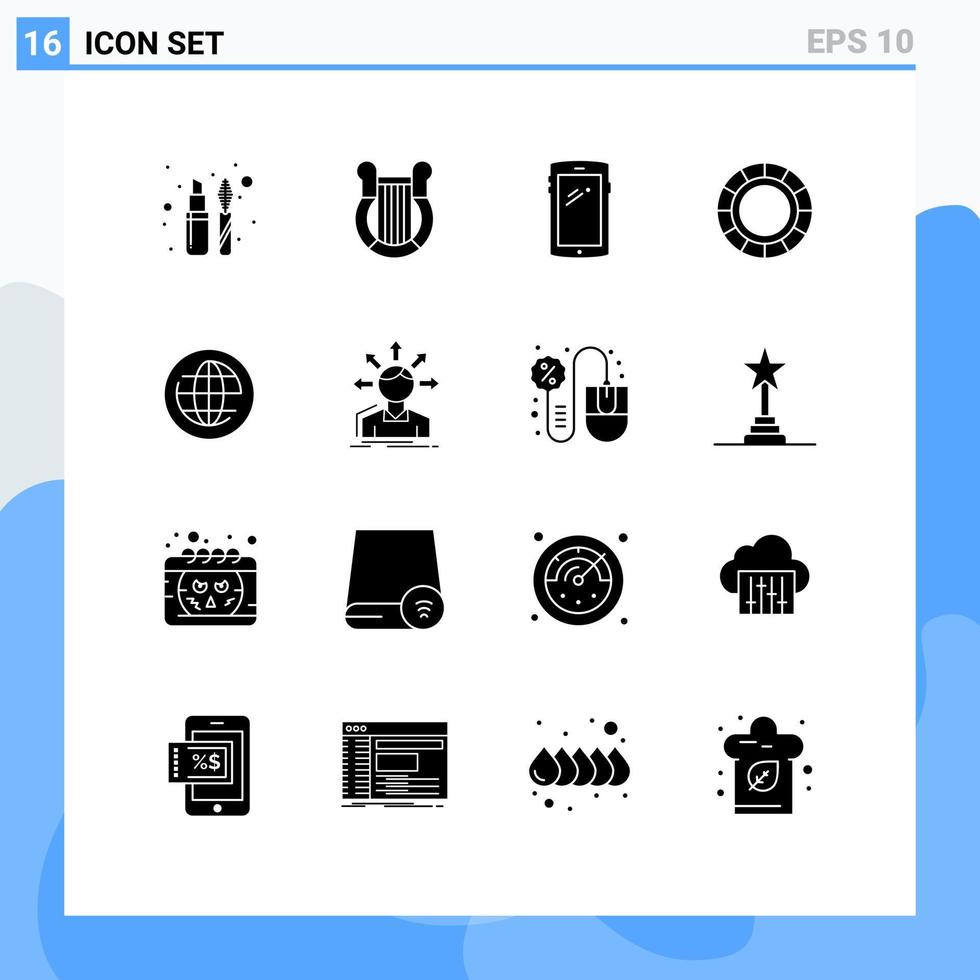 Set of 16 Modern UI Icons Symbols Signs for earth creative nation color wheel android Editable Vector Design Elements