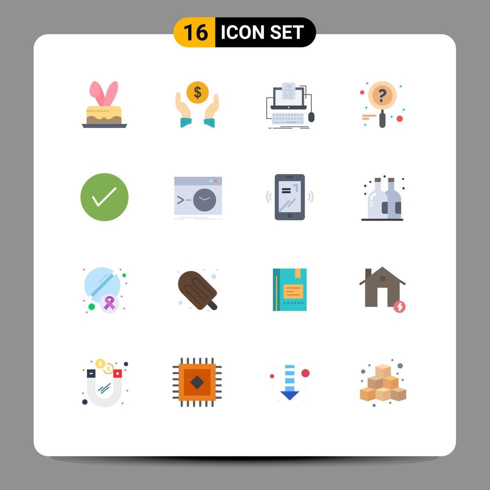 16 Thematic Vector Flat Colors and Editable Symbols of arrows search code research screen Editable Pack of Creative Vector Design Elements