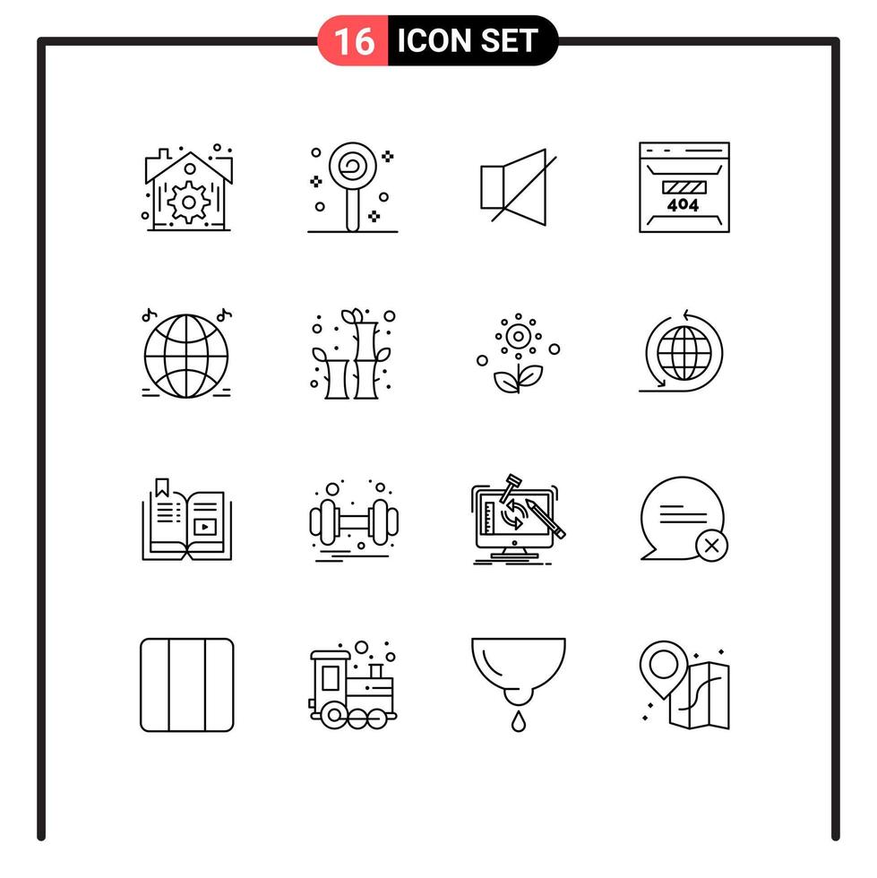 16 Universal Outlines Set for Web and Mobile Applications music site off page development Editable Vector Design Elements