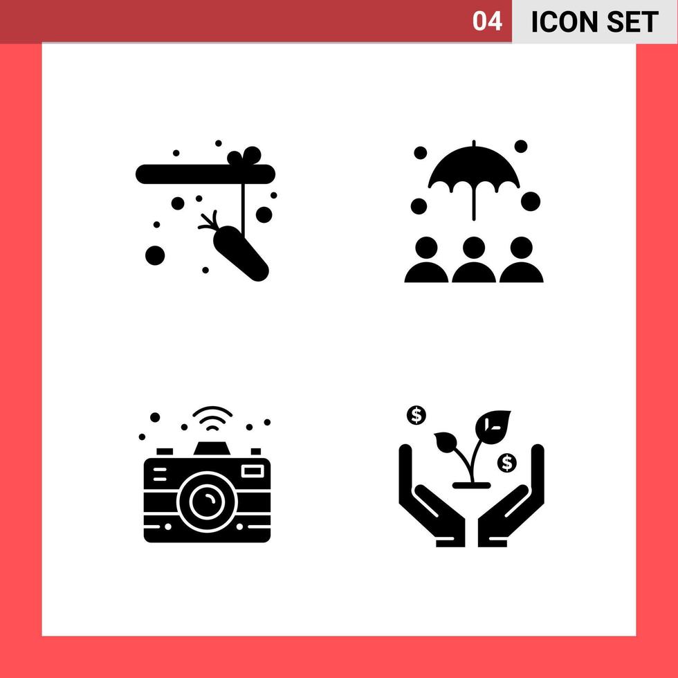 4 Icon Pack Solid Style Glyph Symbols on White Background Simple Signs for general designing Creative Black Icon vector background