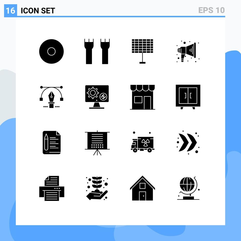 16 Universal Solid Glyph Signs Symbols of generator text eco pencil speaker Editable Vector Design Elements