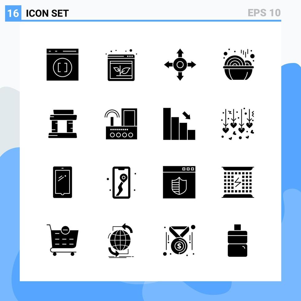 Modern 16 solid style icons Glyph Symbols for general use Creative Solid Icon Sign Isolated on White Background 16 Icons Pack Creative Black Icon vector background