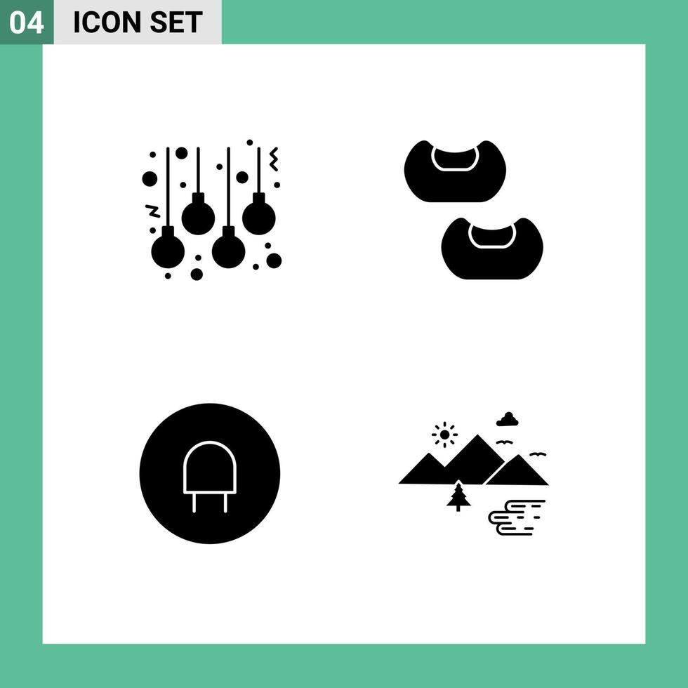 4 Universal Solid Glyphs Set for Web and Mobile Applications accessories mountains lamps charge outdoor Editable Vector Design Elements