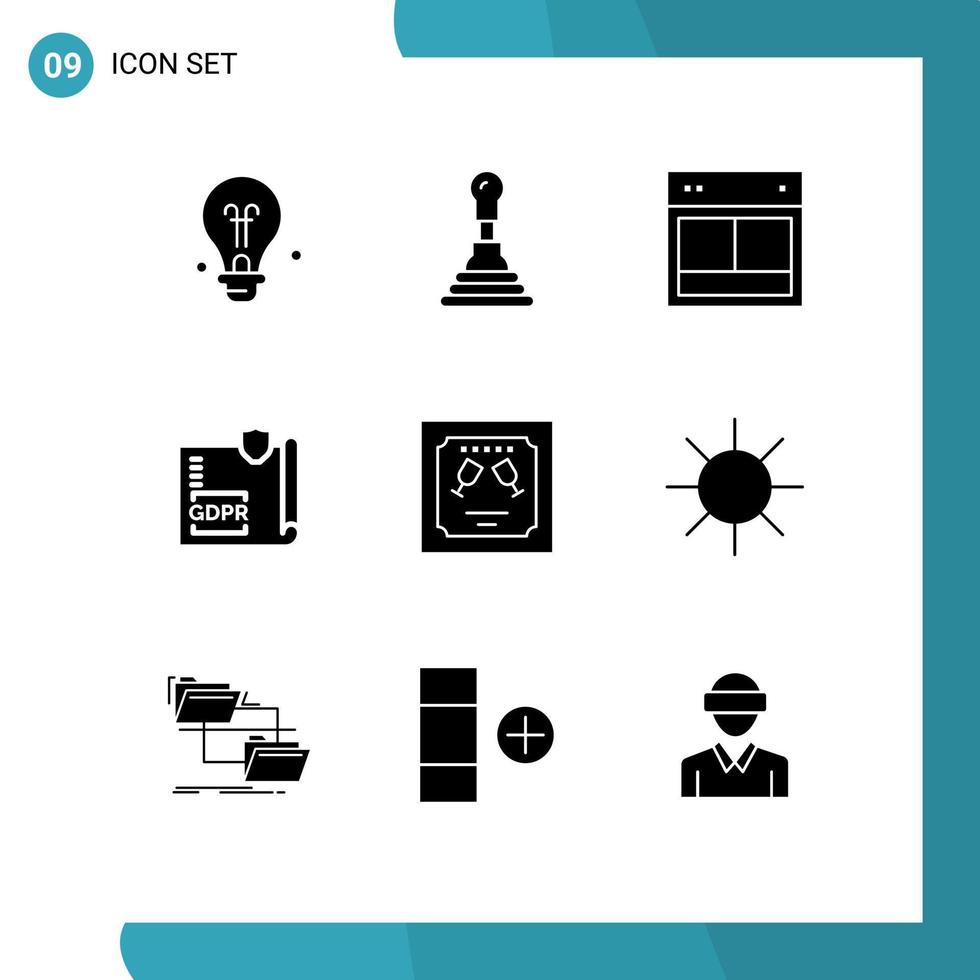 conjunto de 9 iconos modernos de la interfaz de usuario signos de símbolos para la página del sitio de protección de sobres elementos de diseño de vectores editables gdpr