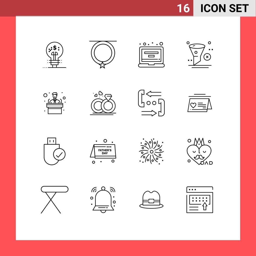 Modern Set of 16 Outlines and symbols such as conference remove account filter delete Editable Vector Design Elements