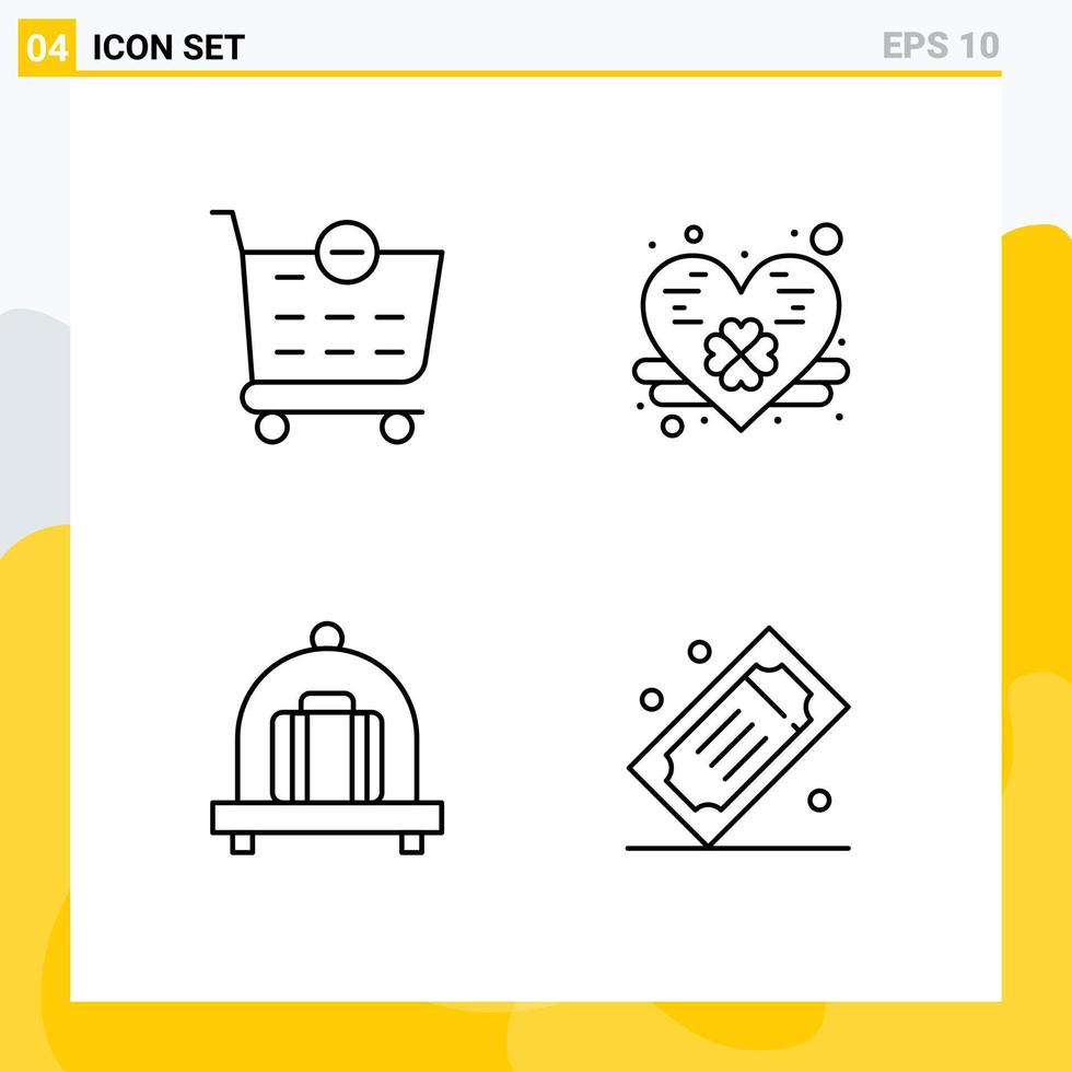 Modern Set of 4 Filledline Flat Colors and symbols such as checkout movie raffle clover baggage theater tickets Editable Vector Design Elements