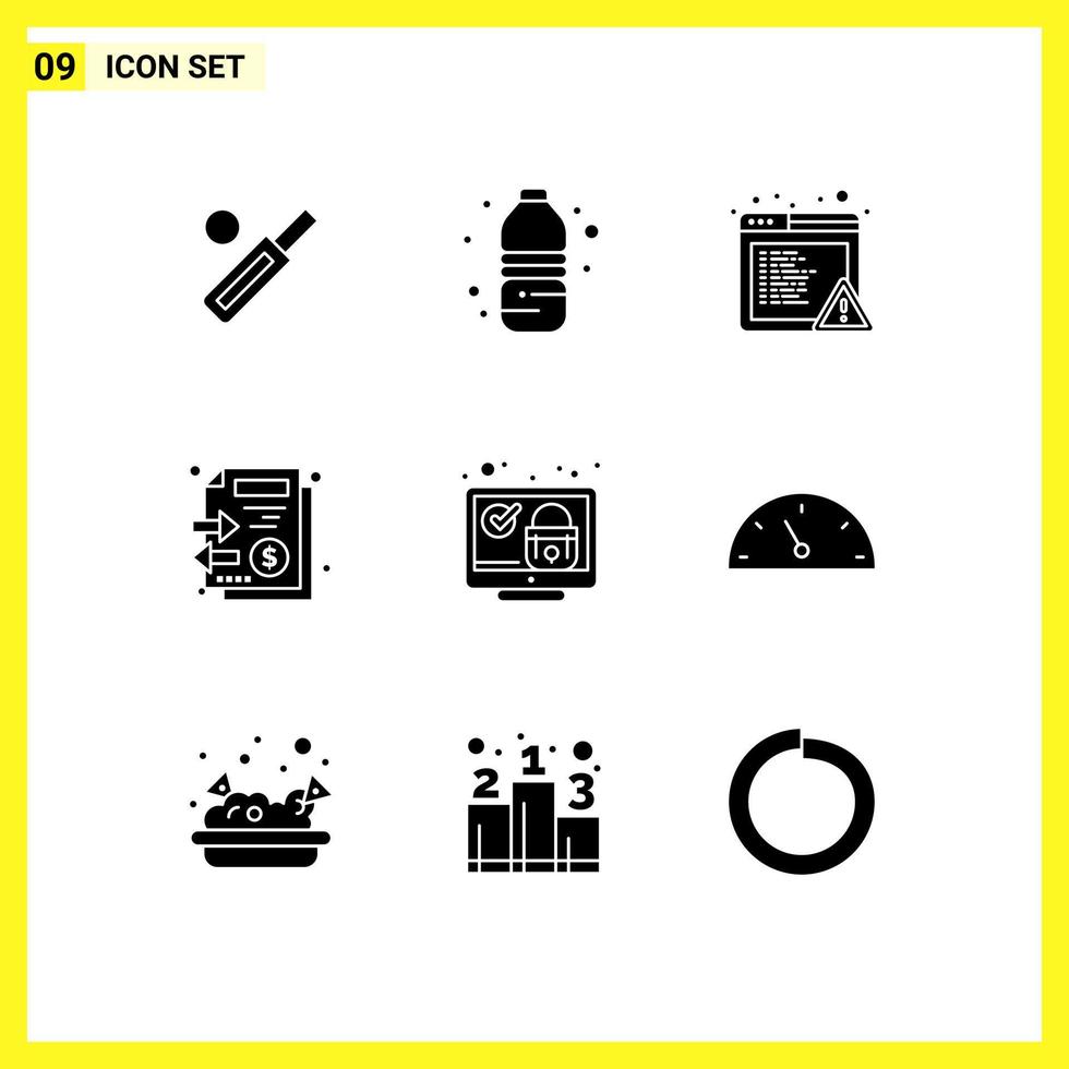 9 Creative Icons Modern Signs and Symbols of screen money drink stack documents Editable Vector Design Elements