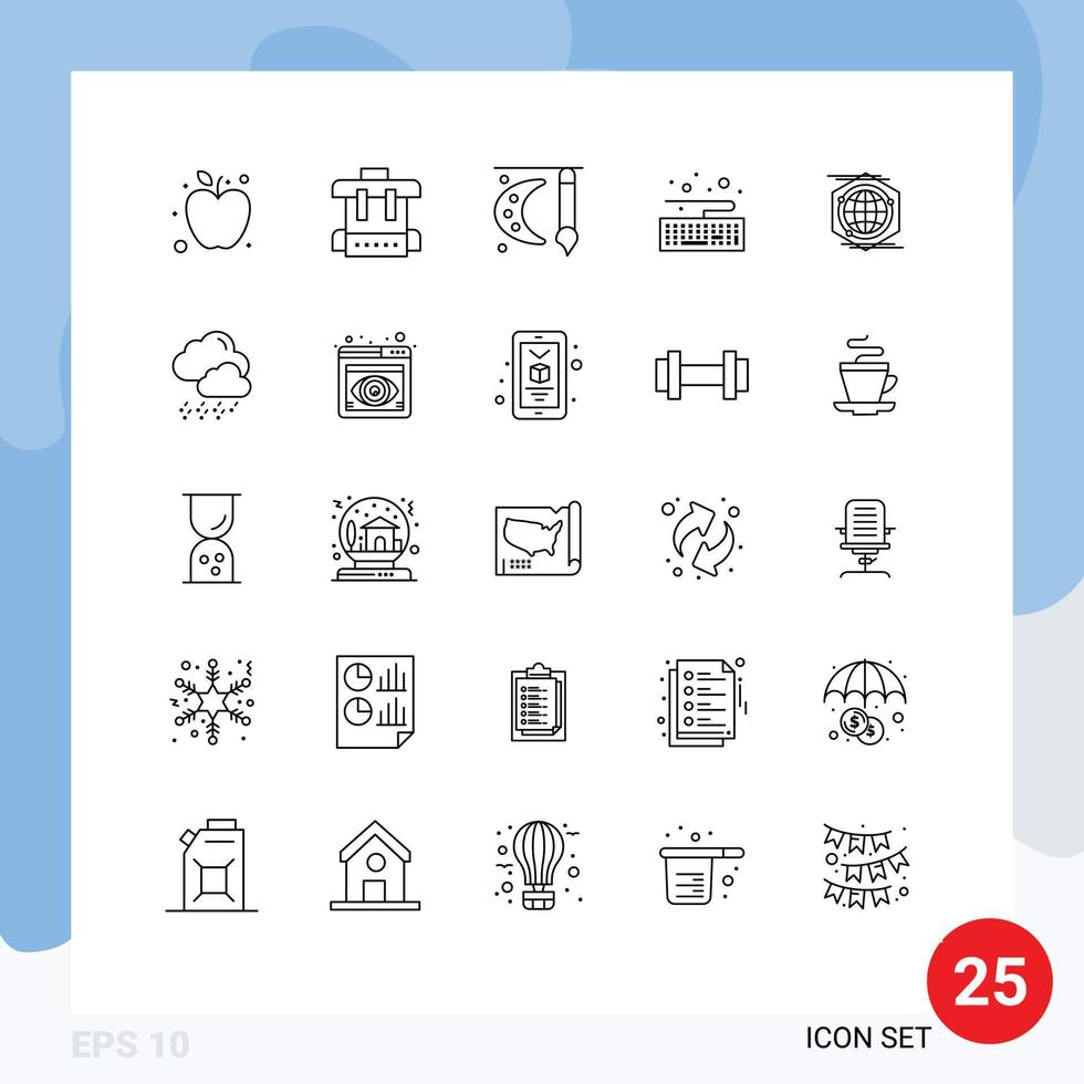 conjunto de pictogramas de 25 líneas simples de idea polígono pintura globo teclado elementos de diseño vectorial editables vector