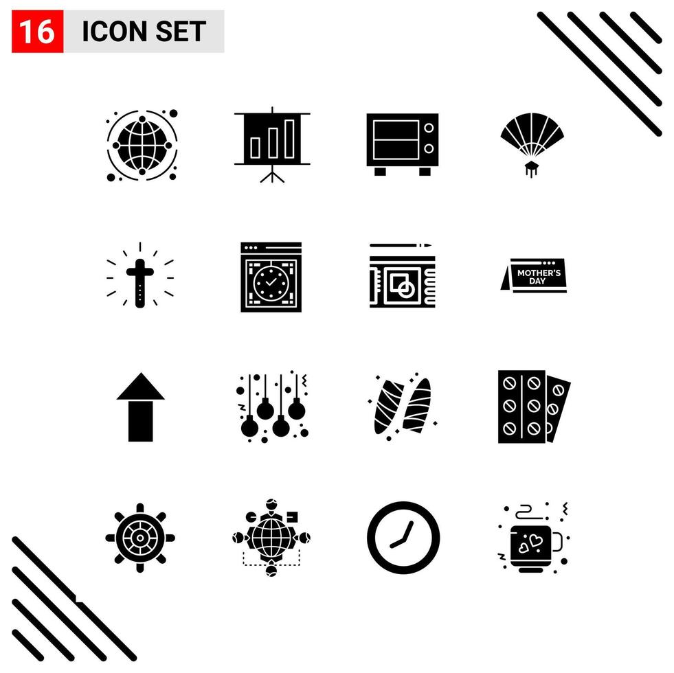 conjunto perfecto de píxeles de 16 iconos sólidos conjunto de iconos de glifos para el diseño de sitios web y la interfaz de aplicaciones móviles fondo de vector de icono negro creativo