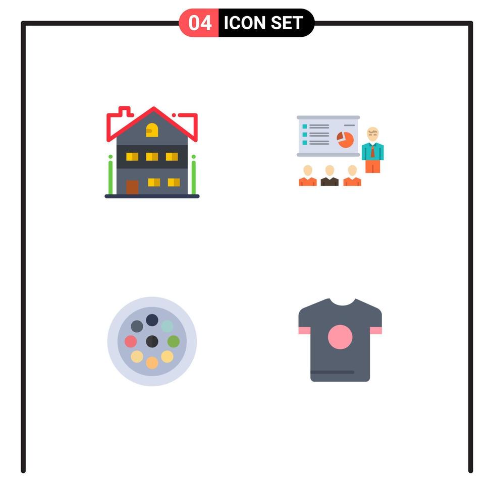 Editable Vector Line Pack of 4 Simple Flat Icons of house people home business extractor Editable Vector Design Elements