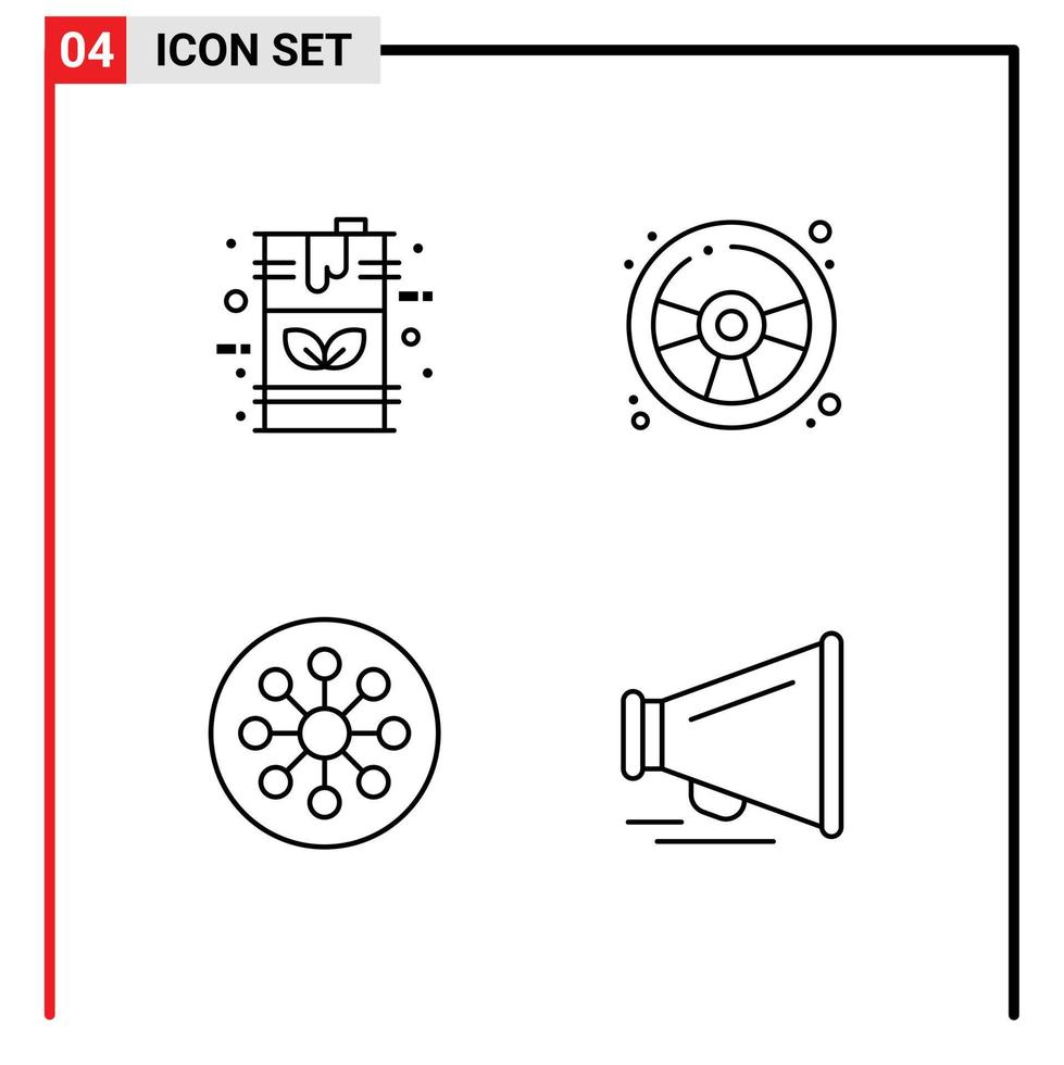 conjunto moderno de 4 colores planos de línea de relleno pictografía de elementos de diseño de vector editables de celda de diversión de combustible de átomo de barril