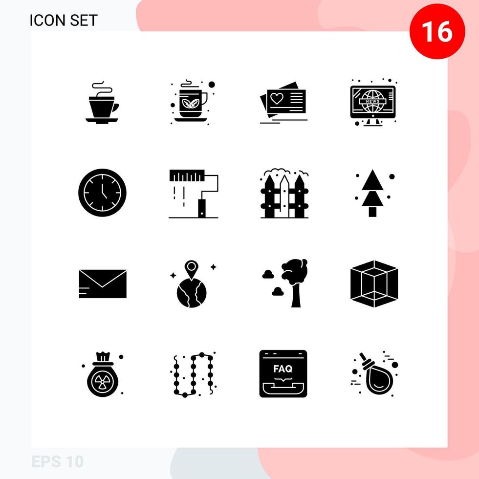 Set of 16 Commercial Solid Glyphs pack for furniture tv card television news Editable Vector Design Elements