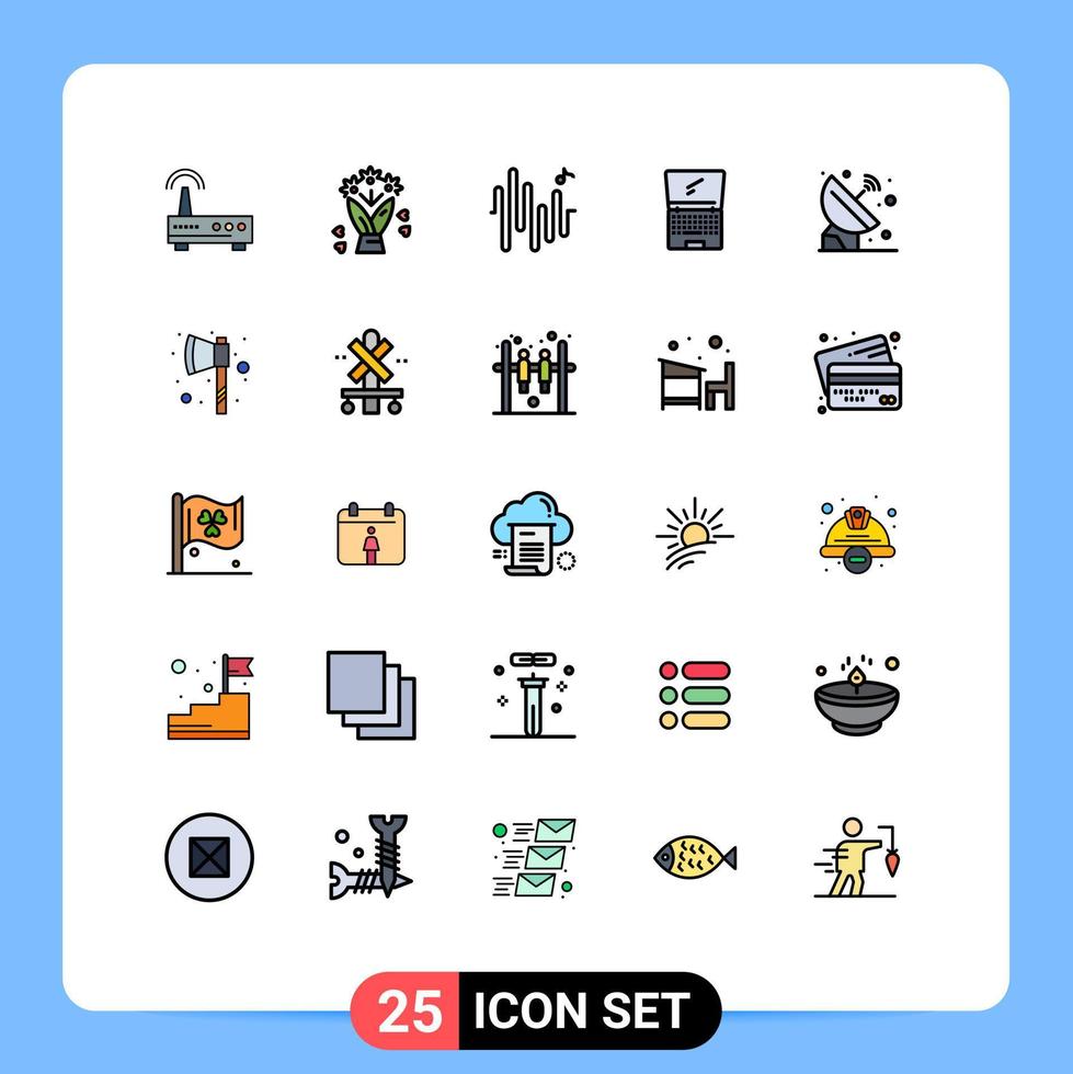 Group of 25 Filled line Flat Colors Signs and Symbols for orbit satellite sine flip device Editable Vector Design Elements