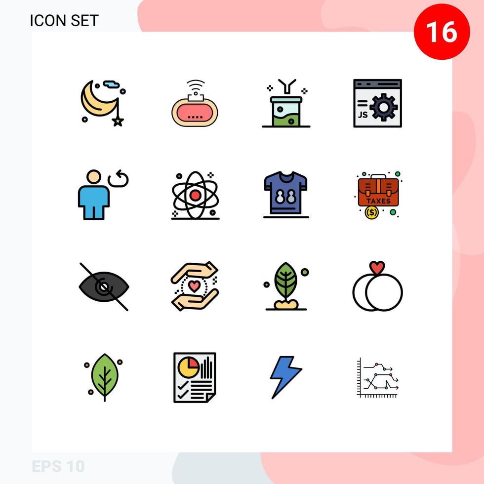 16 concepto de línea llena de color plano para sitios web móviles y desarrollo de aplicaciones codificación de señal navegador embudo elementos de diseño de vectores creativos editables