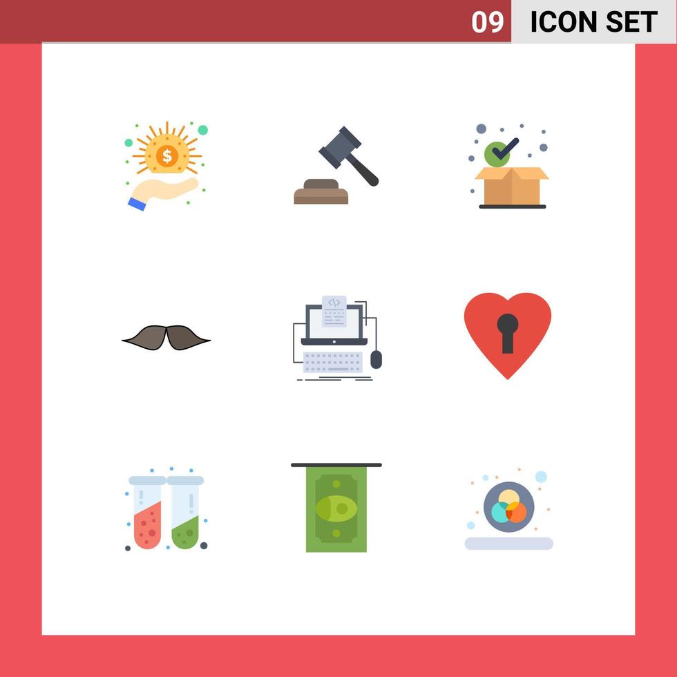 Universal Icon Symbols Group of 9 Modern Flat Colors of coding men package male hipster Editable Vector Design Elements