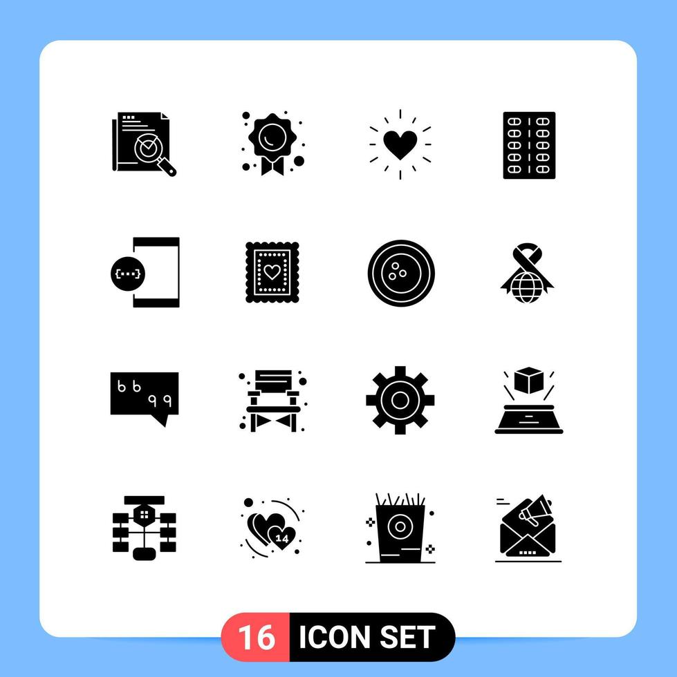 Group of 16 Modern Solid Glyphs Set for app form mark fitness disease Editable Vector Design Elements