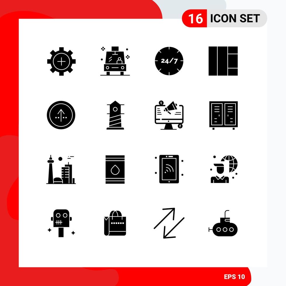 Set of 16 Commercial Solid Glyphs pack for circle wireframe school grid help Editable Vector Design Elements