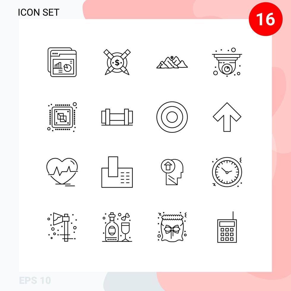 Stock Vector Icon Pack of 16 Line Signs and Symbols for security camera cctv digital camera nature Editable Vector Design Elements