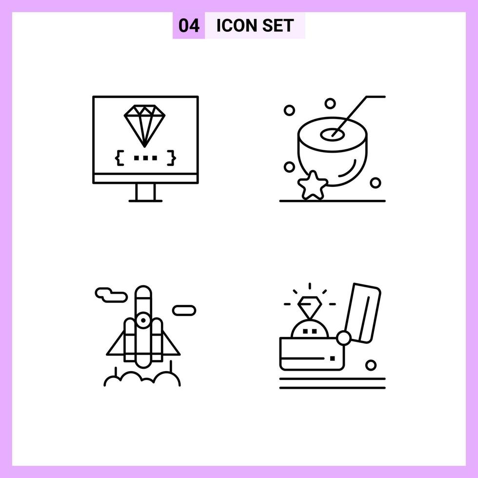 4 Icons in Line Style Outline Symbols on White Background Creative Vector Signs for Web mobile and Print Creative Black Icon vector background