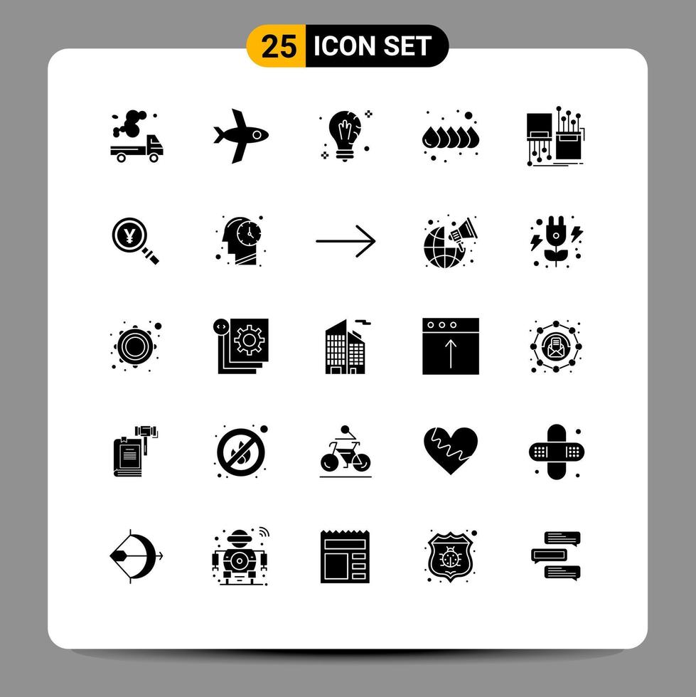 Universal Icon Symbols Group of 25 Modern Solid Glyphs of electronic digital bulb water color Editable Vector Design Elements