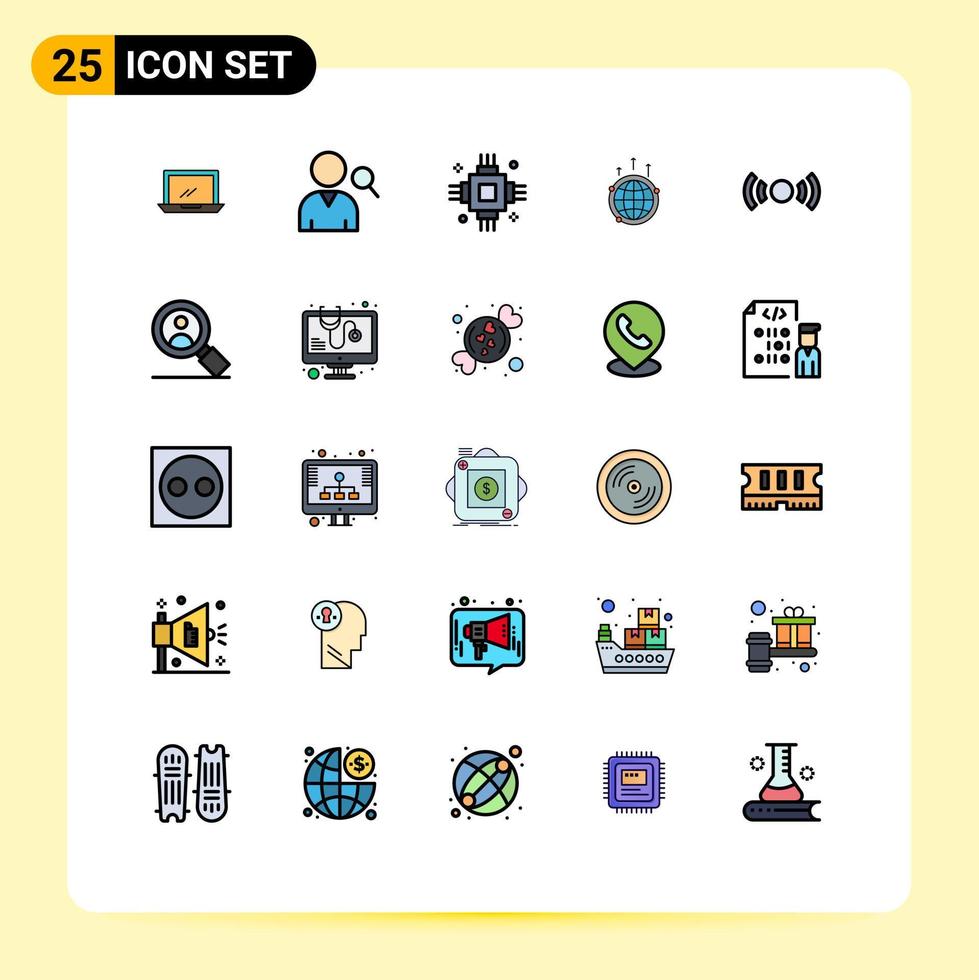 Set of 25 Modern UI Icons Symbols Signs for global communication chip business equipment Editable Vector Design Elements