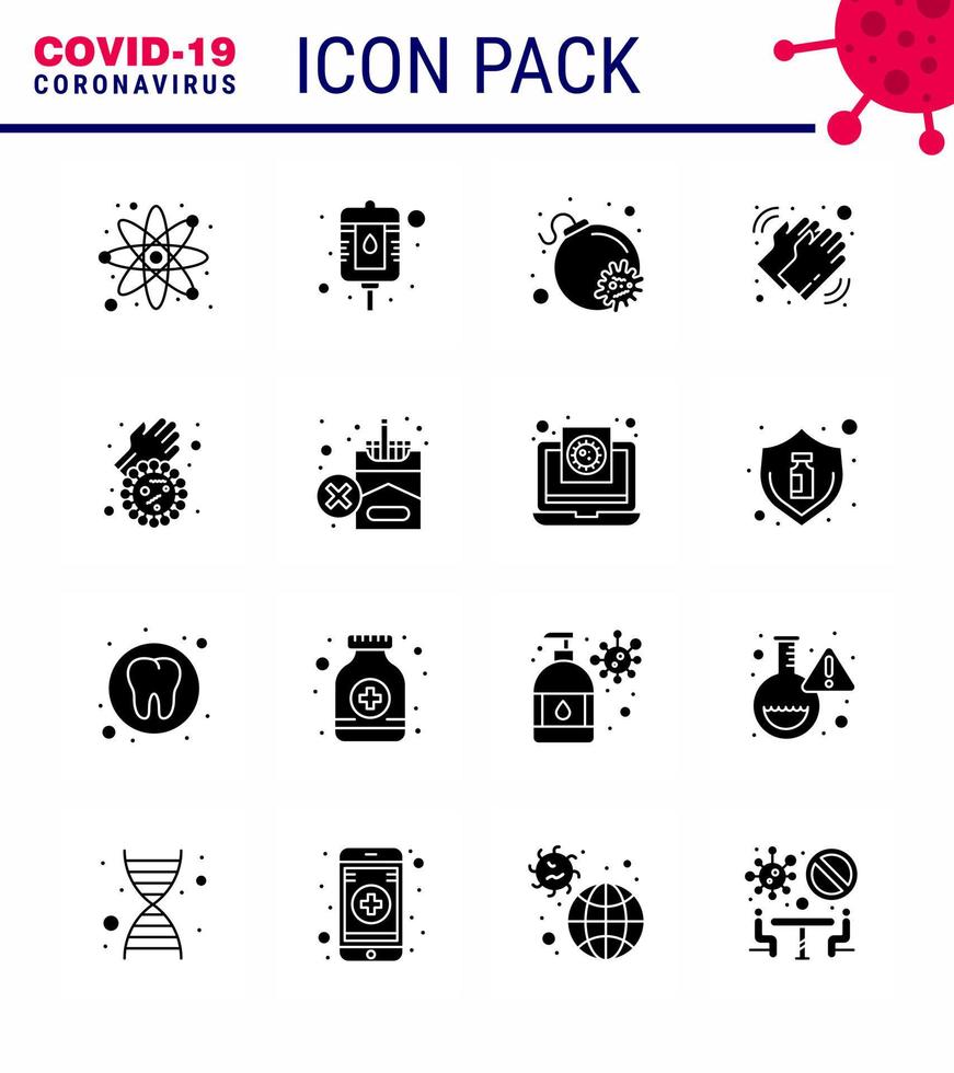 Corona virus disease 16 Solid Glyph Black icon pack suck as covid bacteria bomb care washing viral coronavirus 2019nov disease Vector Design Elements