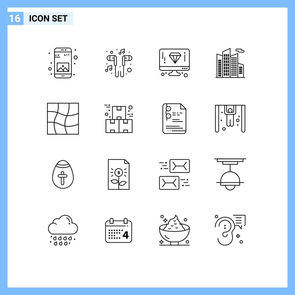 16 Outline concept for Websites Mobile and Apps mesh skyscraper song office page Editable Vector Design Elements
