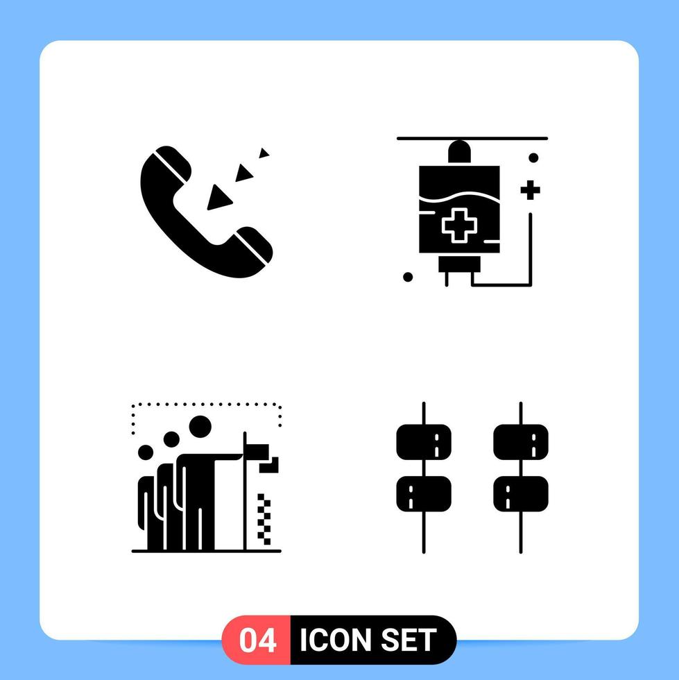 4 Solid Black Icon Pack Glyph Symbols for Mobile Apps isolated on white background 4 Icons Set Creative Black Icon vector background