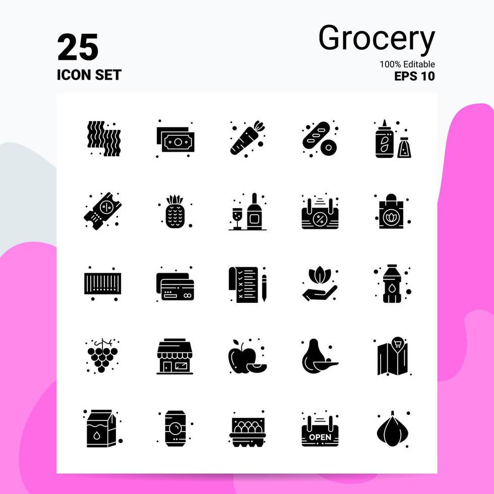 25 Grocery Icon Set 100 Editable EPS 10 Files Business Logo Concept Ideas Solid Glyph icon design vector