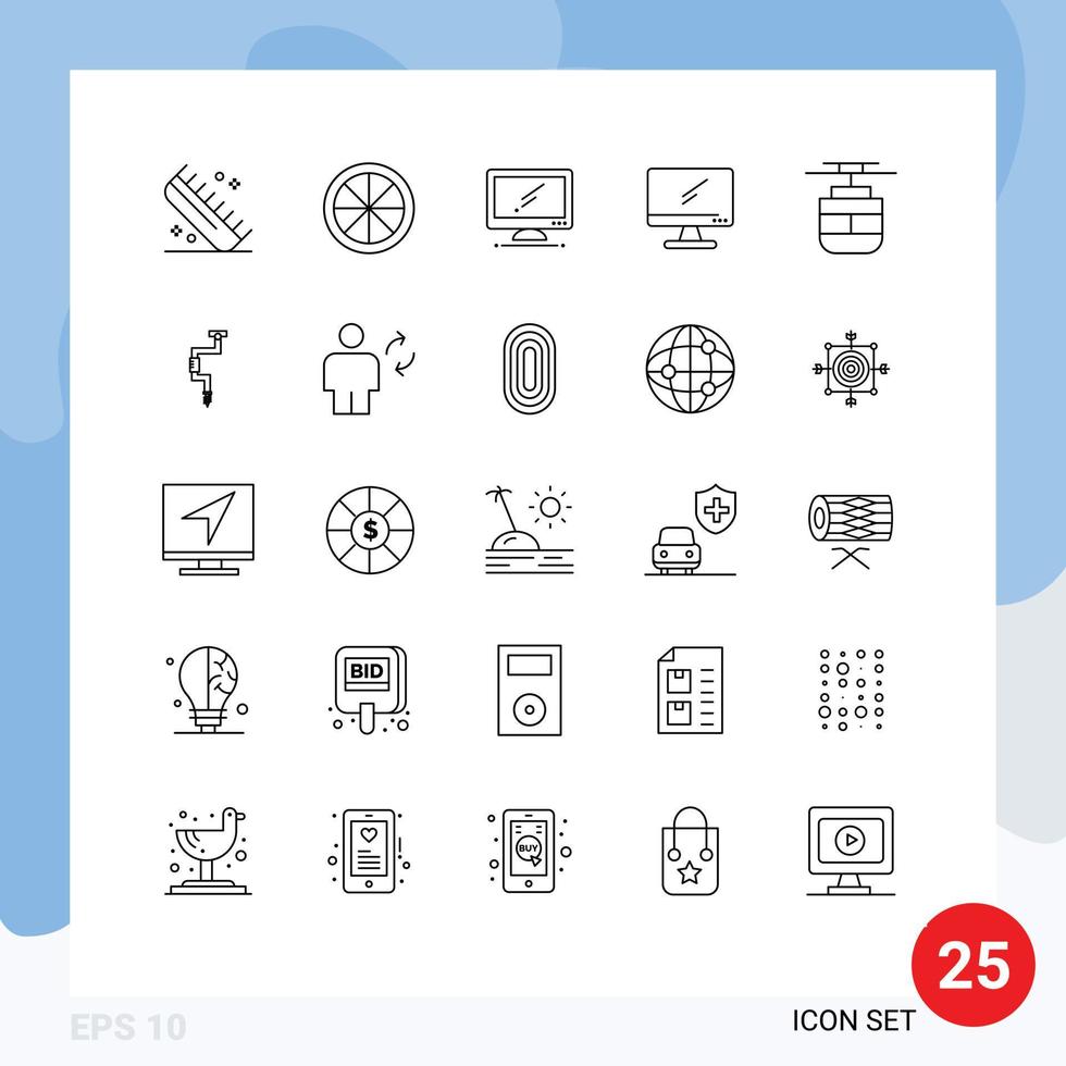 Group of 25 Modern Lines Set for drill transportation computer transport pc Editable Vector Design Elements