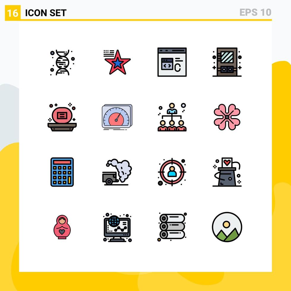 Pack of 16 creative Flat Color Filled Lines of bathroom utensil code mirror box Editable Creative Vector Design Elements