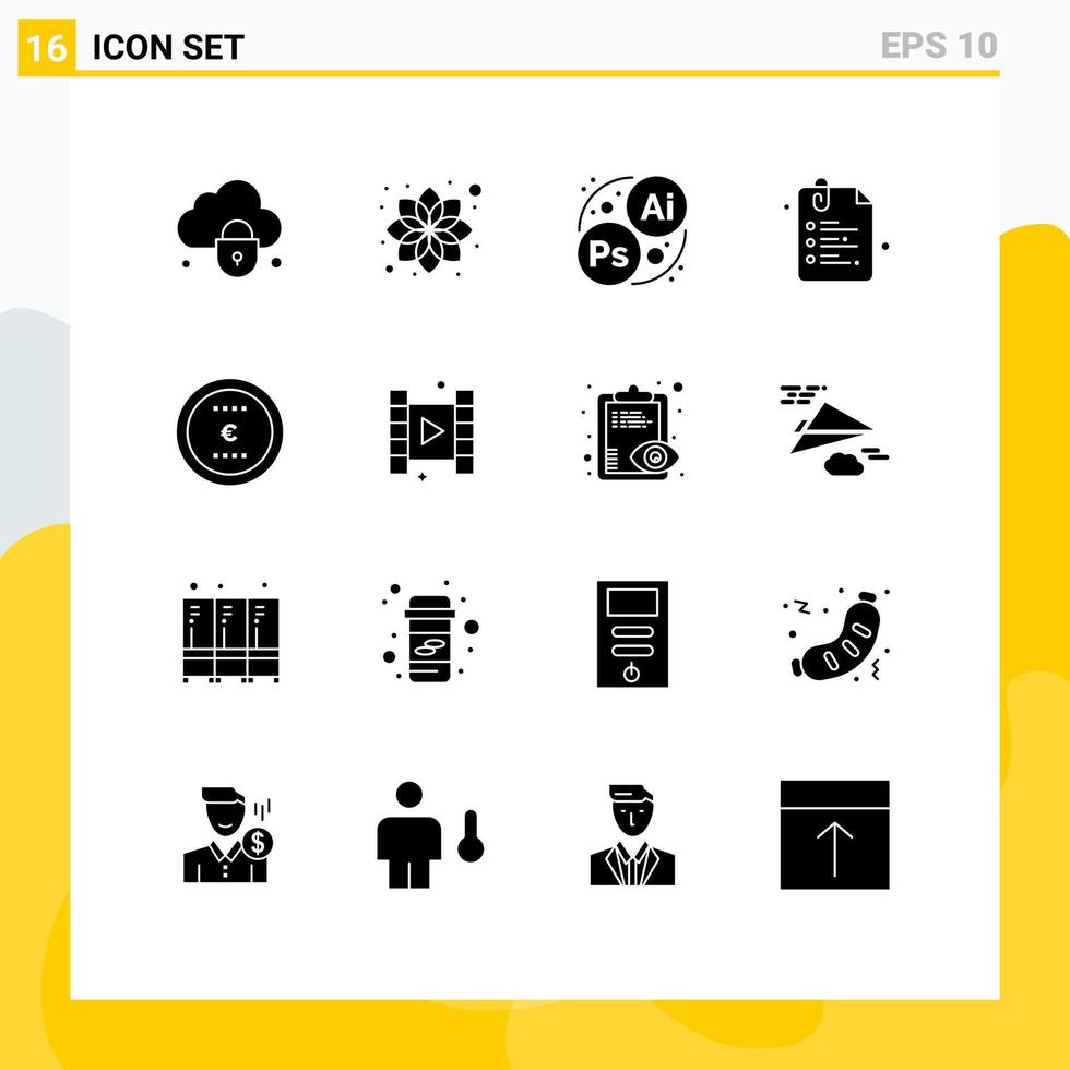 Pictogram Set of 16 Simple Solid Glyphs of money business branding back to school clip Editable Vector Design Elements