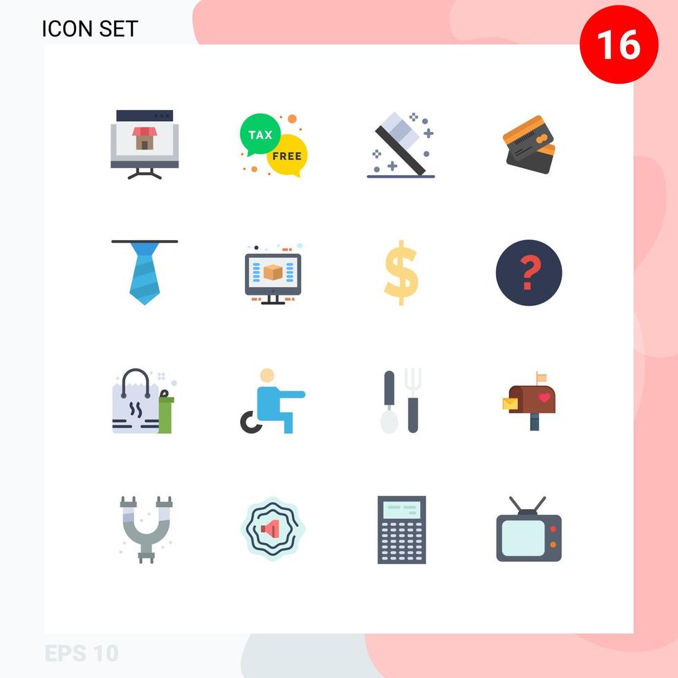 Group of 16 Flat Colors Signs and Symbols for finance cards money business room Editable Pack of Creative Vector Design Elements