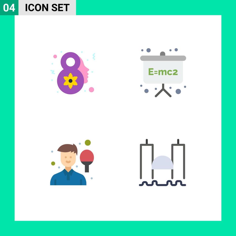 Pictogram Set of 4 Simple Flat Icons of eight march man board physics formula racket Editable Vector Design Elements