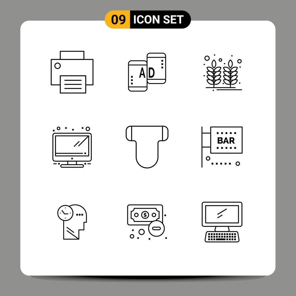 Modern Set of 9 Outlines and symbols such as briefs tv marketing monitor wheat Editable Vector Design Elements