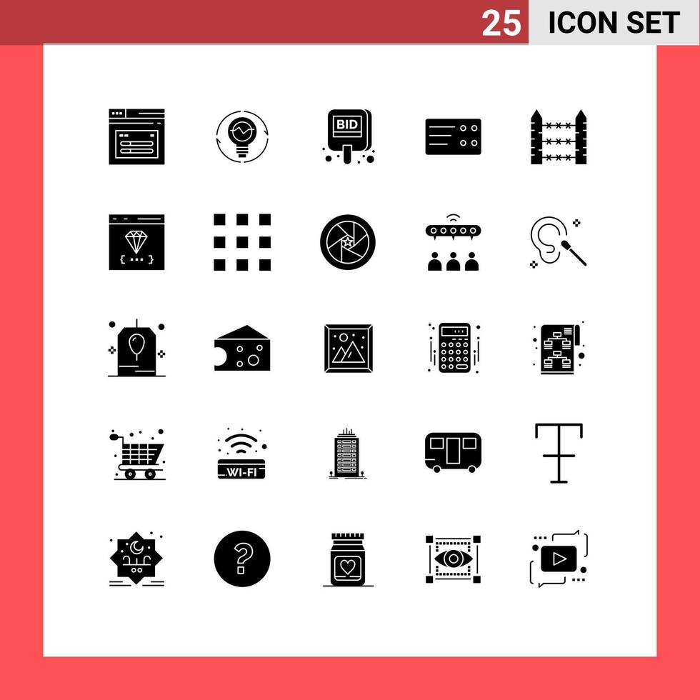 Universal Icon Symbols Group of 25 Modern Solid Glyphs of transport tag innovation label bid Editable Vector Design Elements