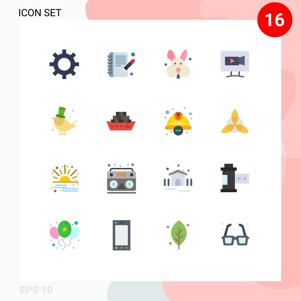 Pictogram Set of 16 Simple Flat Colors of sparrow fly easter bird video Editable Pack of Creative Vector Design Elements