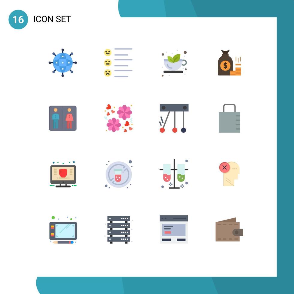 User Interface Pack of 16 Basic Flat Colors of gold bank emojis bag hot Editable Pack of Creative Vector Design Elements