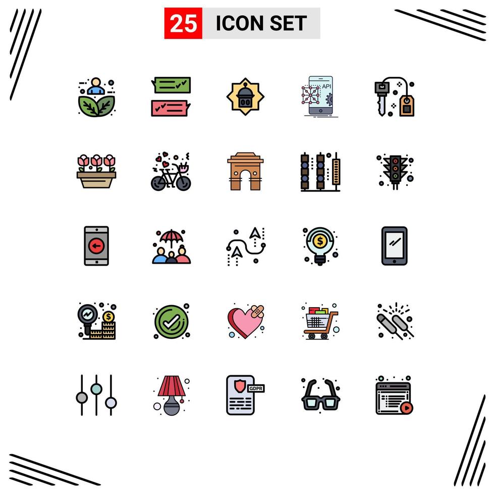 25 Universal Filled line Flat Colors Set for Web and Mobile Applications coding api speech bubble star masjid Editable Vector Design Elements