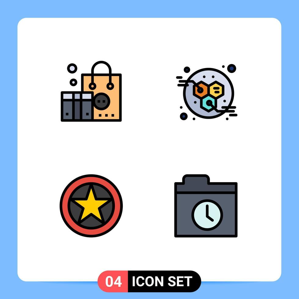 Mobile Interface Filledline Flat Color Set of 4 Pictograms of advertising medal marketing power rank Editable Vector Design Elements