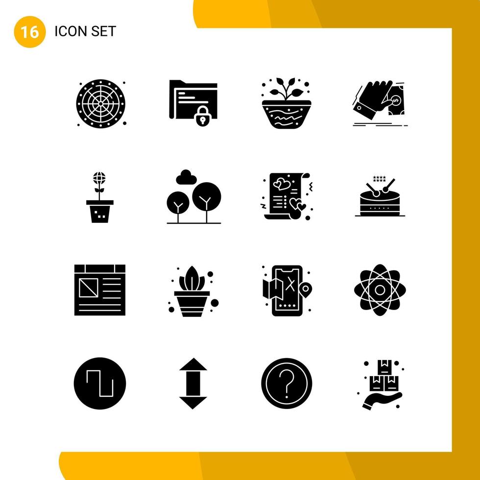 16 Icon Set Solid Style Icon Pack Glyph Symbols isolated on White Backgound for Responsive Website Designing Creative Black Icon vector background