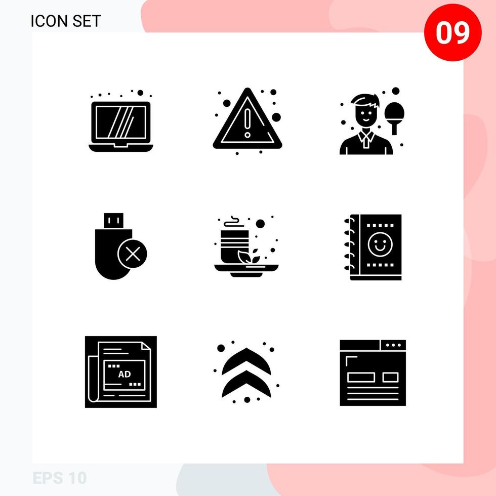 Modern Set of 9 Solid Glyphs and symbols such as cup removed boy hardware computers Editable Vector Design Elements