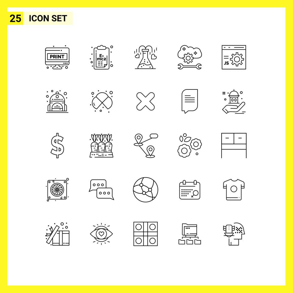 Modern Set of 25 Lines and symbols such as cloud sync settings cloud service configure clip board cloud preferences love Editable Vector Design Elements