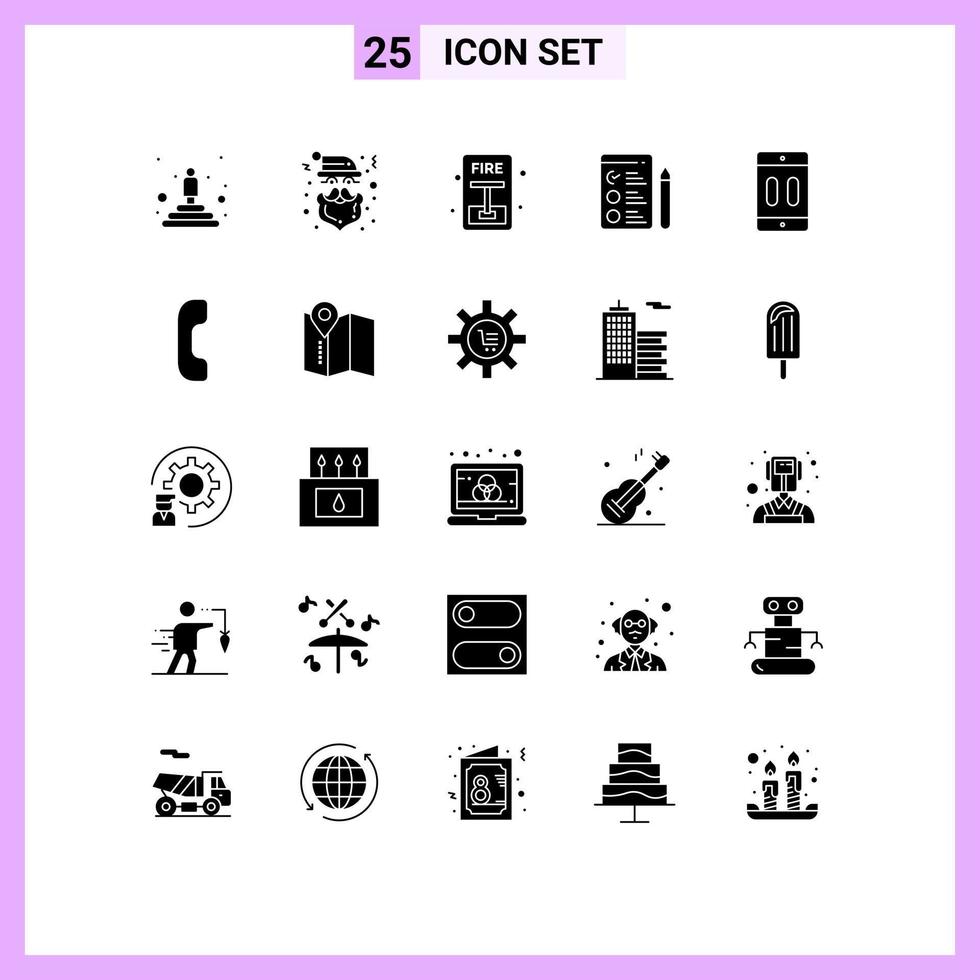 Universal Icon Symbols Group of 25 Modern Solid Glyphs of devices cellphone emergency job search cv Editable Vector Design Elements