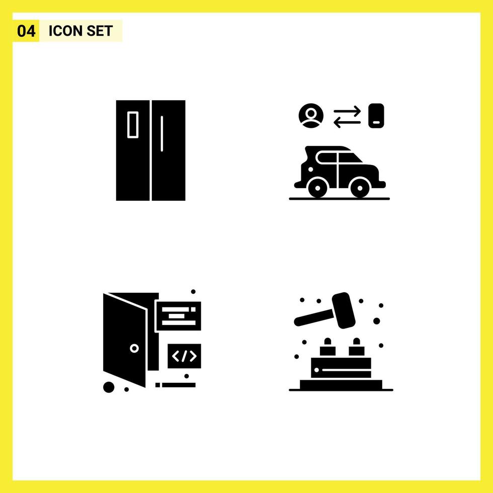 Modern Set of 4 Solid Glyphs and symbols such as appliances browser refrigerator transport development Editable Vector Design Elements