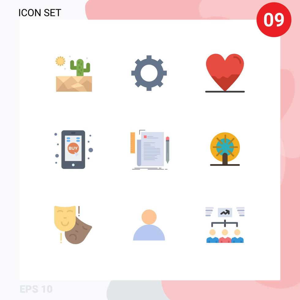 Universal Icon Symbols Group of 9 Modern Flat Colors of file code heart mobile shop commerce Editable Vector Design Elements