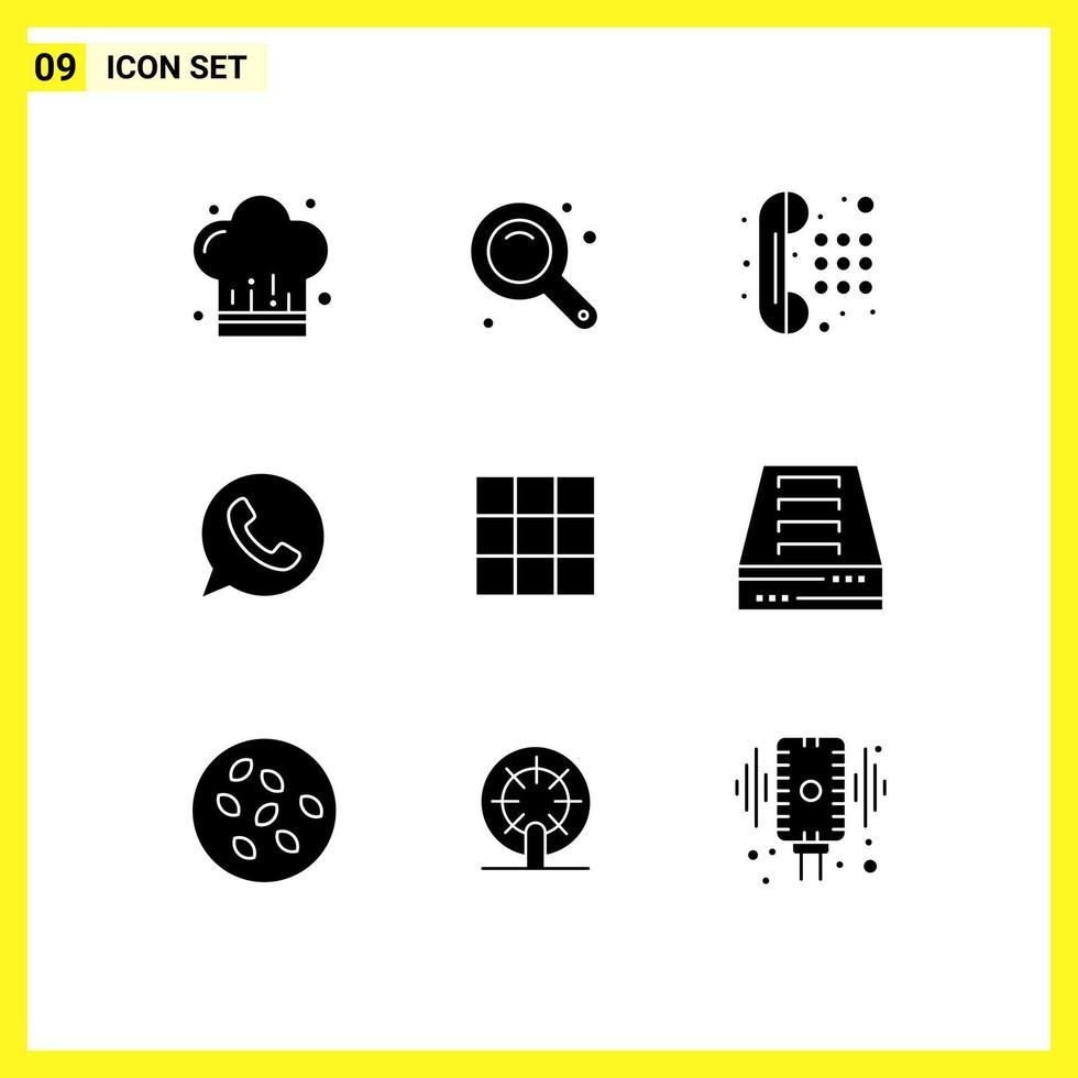 Modern Set of 9 Solid Glyphs Pictograph of ui watts app communication telephone app Editable Vector Design Elements