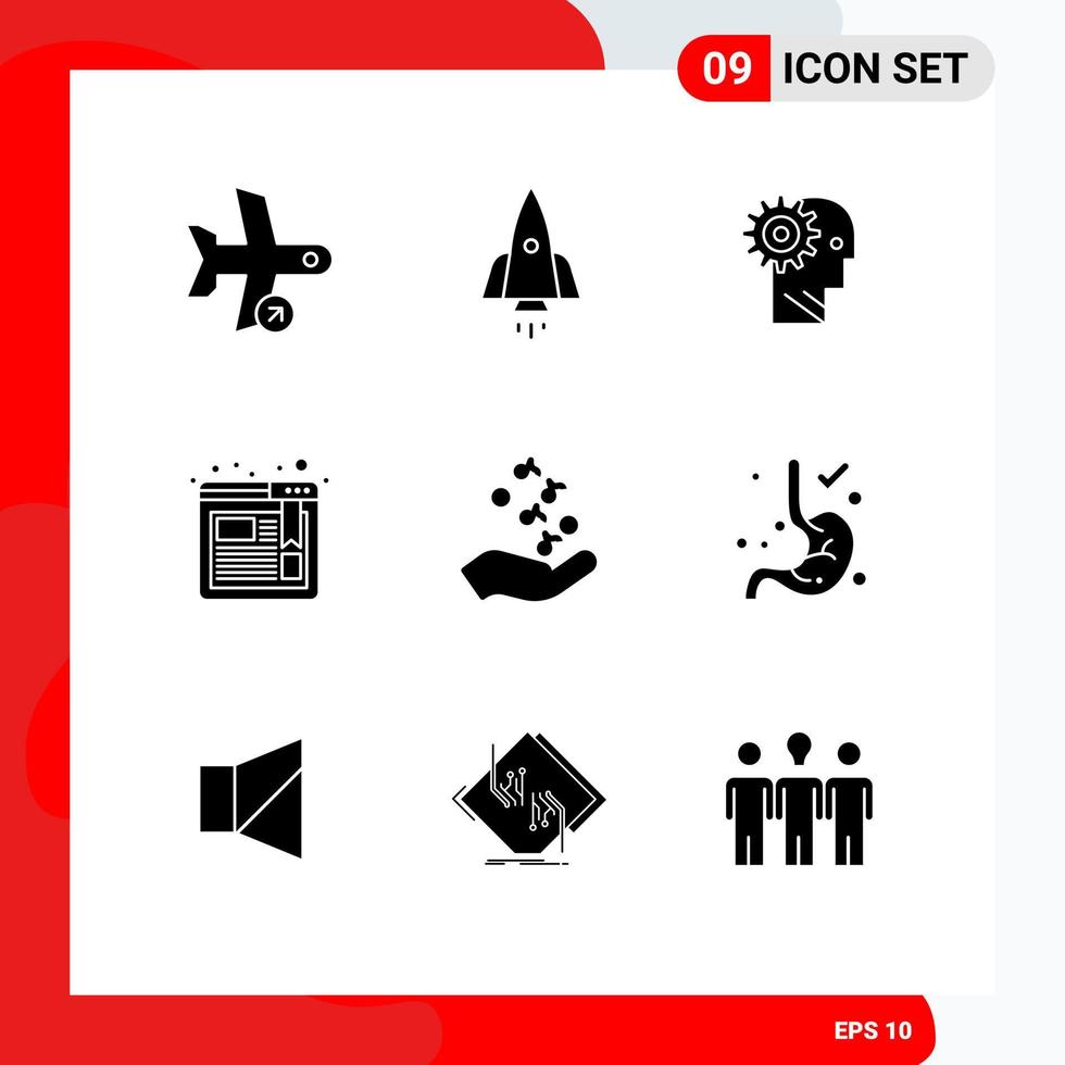 Set of 9 Commercial Solid Glyphs pack for bookmark personal startup mechanism gear Editable Vector Design Elements