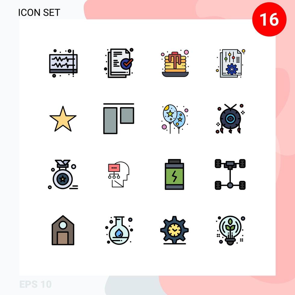 paquete de 16 líneas llenas de colores planos modernos, signos y símbolos para medios de impresión web, como el archivo de opciones de postres de informes de estrellas, elementos de diseño de vectores creativos editables